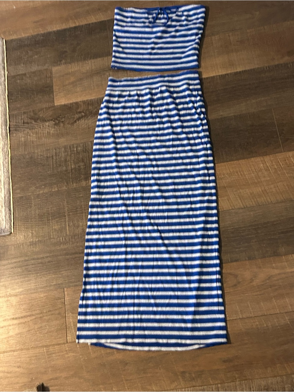 aerie Blue and light blue Striped Ribbed Tube Top skirt Set